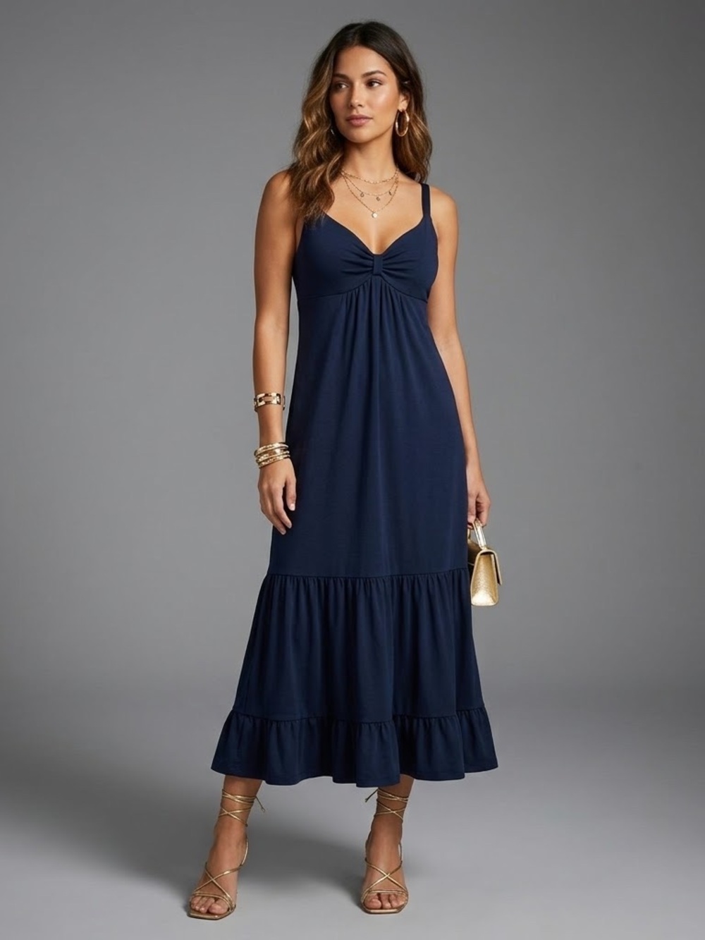 Old Navy in the Color Navy Sleeveless Maxi Dress with Ruffled Hem